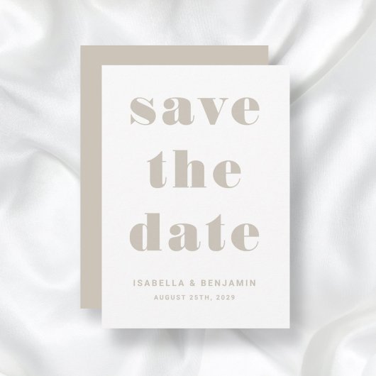 Modern Taupe Beige Typography Wedding Save The Date