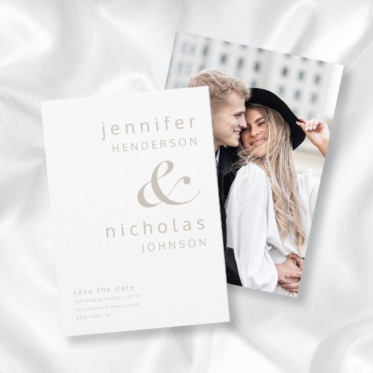 Modern Taupe Beige & White Ampersand Photo Save The Date