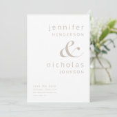 Modern Taupe Beige & White Ampersand Photo Save The Date (Staand voorkant)