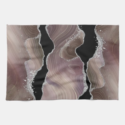 Modern Taupe & Black Agate Silver Earth Tone Theedoek (Horizontaal)