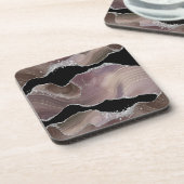 Modern Taupe & Black Agate Silver Glitter Bier Onderzetter (Linkerzijde)