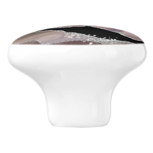 Modern Taupe & Black Agate Silver Glitter Geode Keramische Knop (Zijkant)