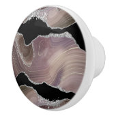 Modern Taupe & Black Agate Silver Glitter Geode Keramische Knop (Rechts)