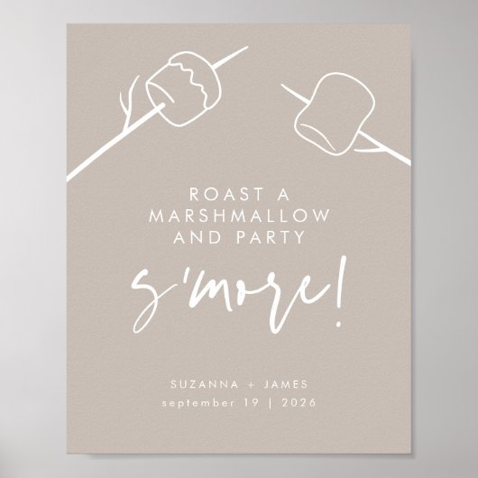 Modern Taupe Calligraphy Marshmallow S'mores Bar Poster (Voorkant)