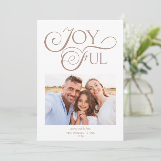 Modern Taupe Clay Pattern Joyful Kerstfoto Feestdagenkaart (Staand voorkant)