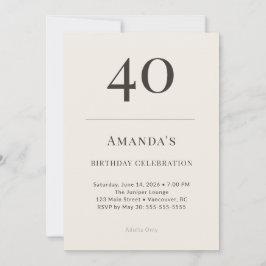 Modern Taupe & Cream 40th Birthday Celebration Kaart