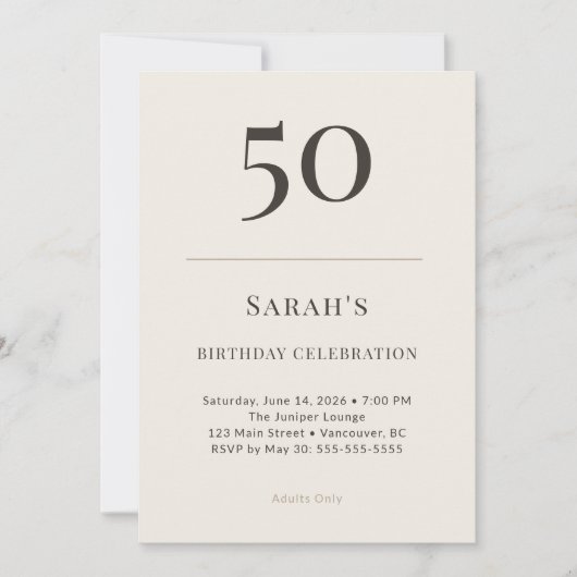 Modern Taupe & Cream 50th Birthday Celebration Kaart (Voorkant)