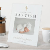 Modern Taupe Cross Photo Baptisme Welkom Reclamebord Met Voetstuk (Insitu)