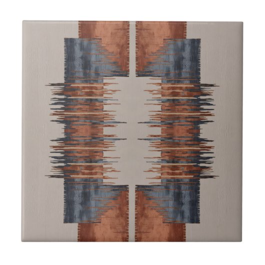 Modern Taupe Denim en Rust Patroon Tegeltje (Voorkant)