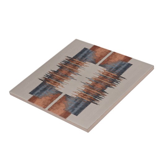 Modern Taupe Denim en Rust Patroon Tegeltje (Zijkant)