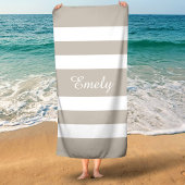 Modern Taupe Gestreepte Naam Strandlaken