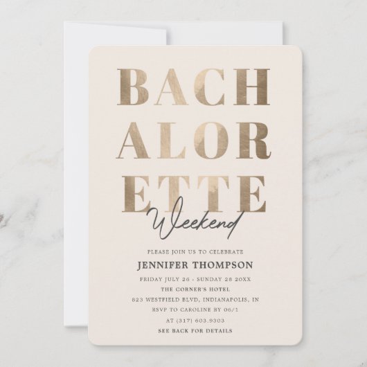 Modern Taupe & Gold vrijgezellenweekend Kaart (Voorkant)