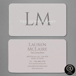 Modern Taupe Gray Monogram Business Card Visitekaartje