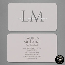 Modern Taupe Gray Monogram Business Card Visitekaartje