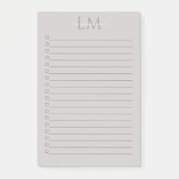 Modern Taupe Gray Monogram Stationery Post-it® Notes