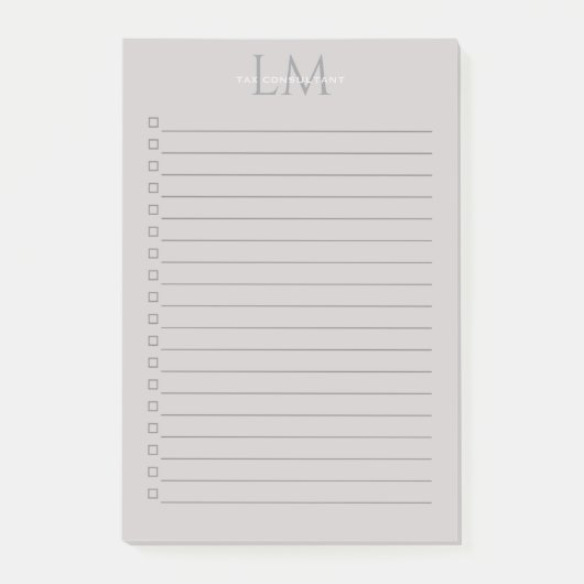 Modern Taupe Gray Monogram Stationery Post-it® Notes (Voorkant)
