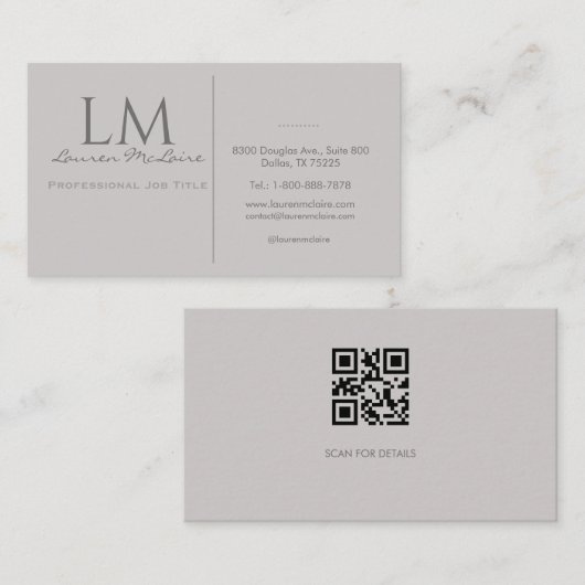 Modern Taupe Gray QR Code Business Branding Visitekaartje (Voorkant / Achterkant)
