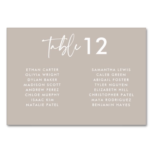 Modern Taupe Handgeschreven Manuscript Names Wedde Kaart (Achterkant)
