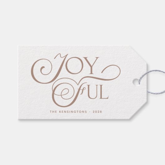 Modern Taupe Joyful Holiday Kerstmis Cadeaulabel (Voorkant (Horizontaal))