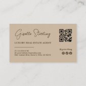 Modern Taupe Minimalist Script QR Code Visitekaartje (Achterkant)