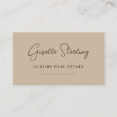 Modern Taupe Minimalist Script QR Code Visitekaartje (Voorkant)