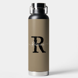 Modern Taupe Monogram Script Naam Waterfles