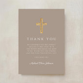 Modern Taupe Religious Cross Boy Confirmation Bedankkaart