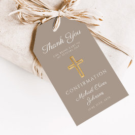 Modern Taupe Religious Cross Boy Confirmation Cadeaulabel
