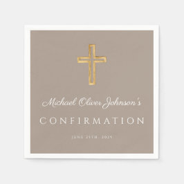 Modern Taupe Religious Cross Boy Confirmation Servet