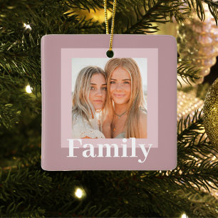 Modern Taupe & Roze Foto Gezinsgeschenk Keramisch Ornament