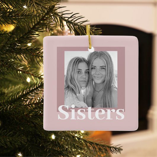 Modern Taupe & Roze | Foto | Sisters Gift Keramisch Ornament