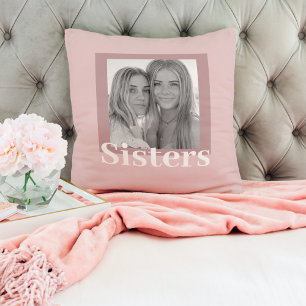 Modern Taupe & Roze Foto Sisters Gift Kussen
