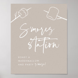 Modern Taupe Script Marshmallow S'mores Station Poster