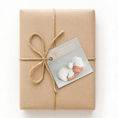 Modern Taupe Script Photo Baptisme Bedankjes Labels