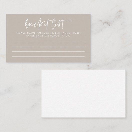Modern Taupe Script Wedding Bucket List Advieskaart (Voorkant / Achterkant)