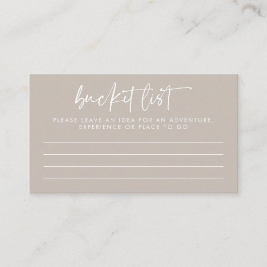 Modern Taupe Script Wedding Bucket List Advieskaart (Voorkant)