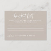 Modern Taupe Script Wedding Bucket List Advieskaart (Voorkant)