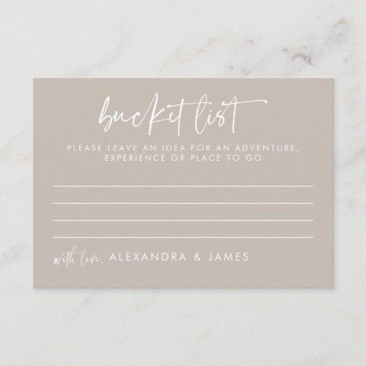 Modern Taupe Script Wedding Bucket List Advieskaart (Voorkant)
