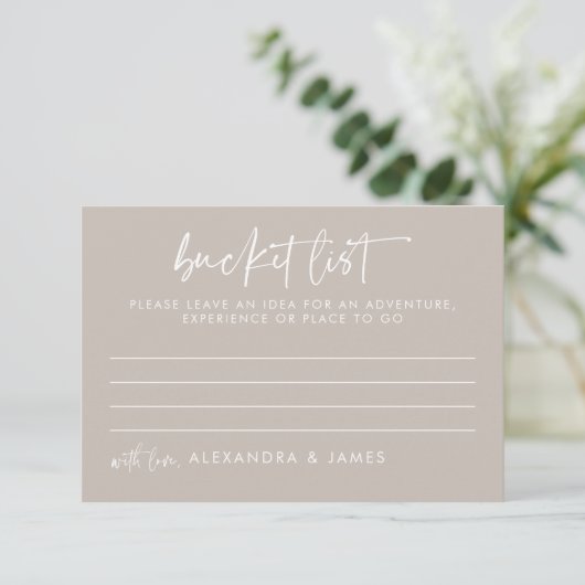 Modern Taupe Script Wedding Bucket List Advieskaart (Staand voorkant)
