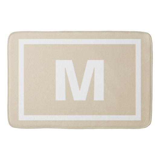 Modern Taupe Simple White Lijst & Monogram Letter Badmat (Voorkant)