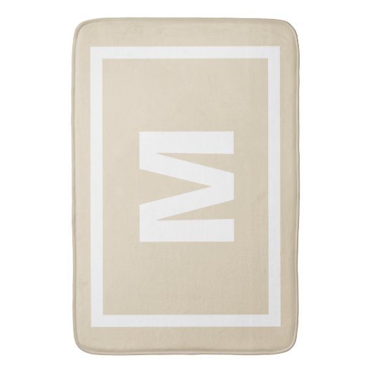 Modern Taupe Simple White Lijst & Monogram Letter Badmat (Voorkant Verticaal)