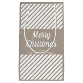 Modern Taupe Stripes Script Vrolijk kerstfeest Klein Cadeauzakje (Voorkant)