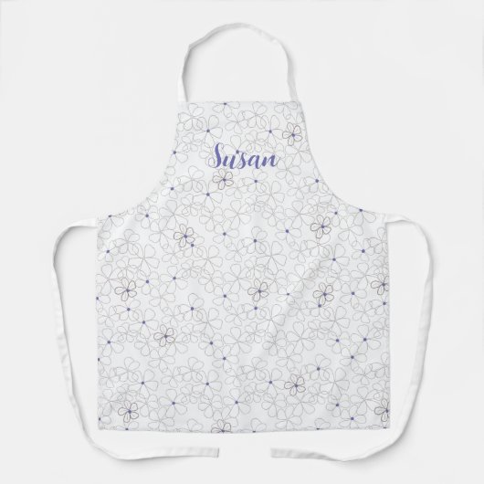 Modern Taupe White Flowers met Periwinkle Schort (Voorkant)