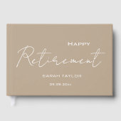 Modern Taupe White Happy Retirement Personalized  Gastenboek (Voorkant)