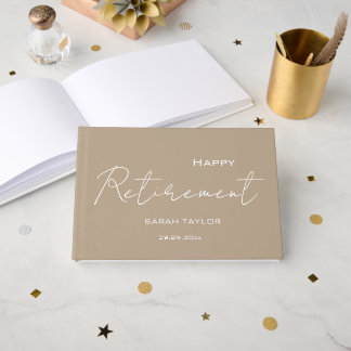 Modern Taupe White Happy Retirement Personalized  Gastenboek