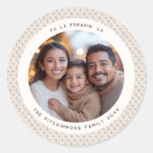 Modern Taupe & White Snowflake Photo Christmas Ronde Sticker (Voorkant)