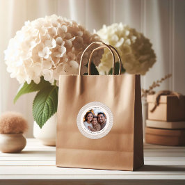 Modern Taupe & White Snowflake Photo Christmas Ronde Sticker