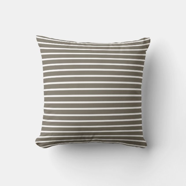 Modern Taupe & White Striped  Kussen (Voorkant)