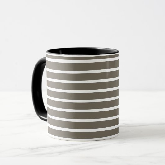 Modern Taupe & White Striped Mug  Mok (Voorkant links)