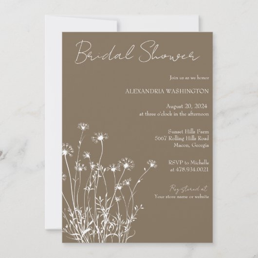 Modern Taupe & White Wildflower Vrijgezellenfeest Kaart (Voorkant)